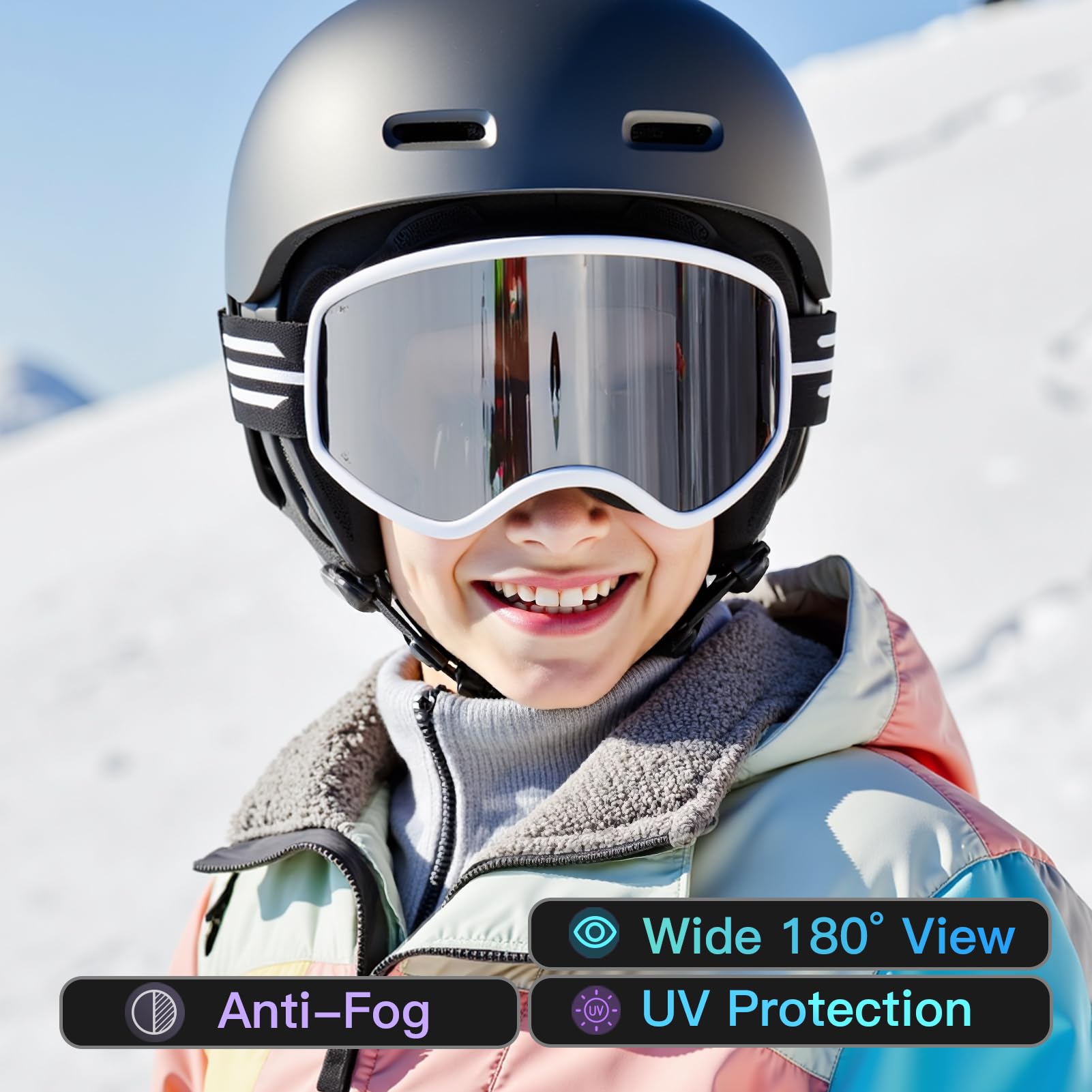 Lunettes de ski pour enfants, adolescents, garçons et filles de 5 à 14 ans
