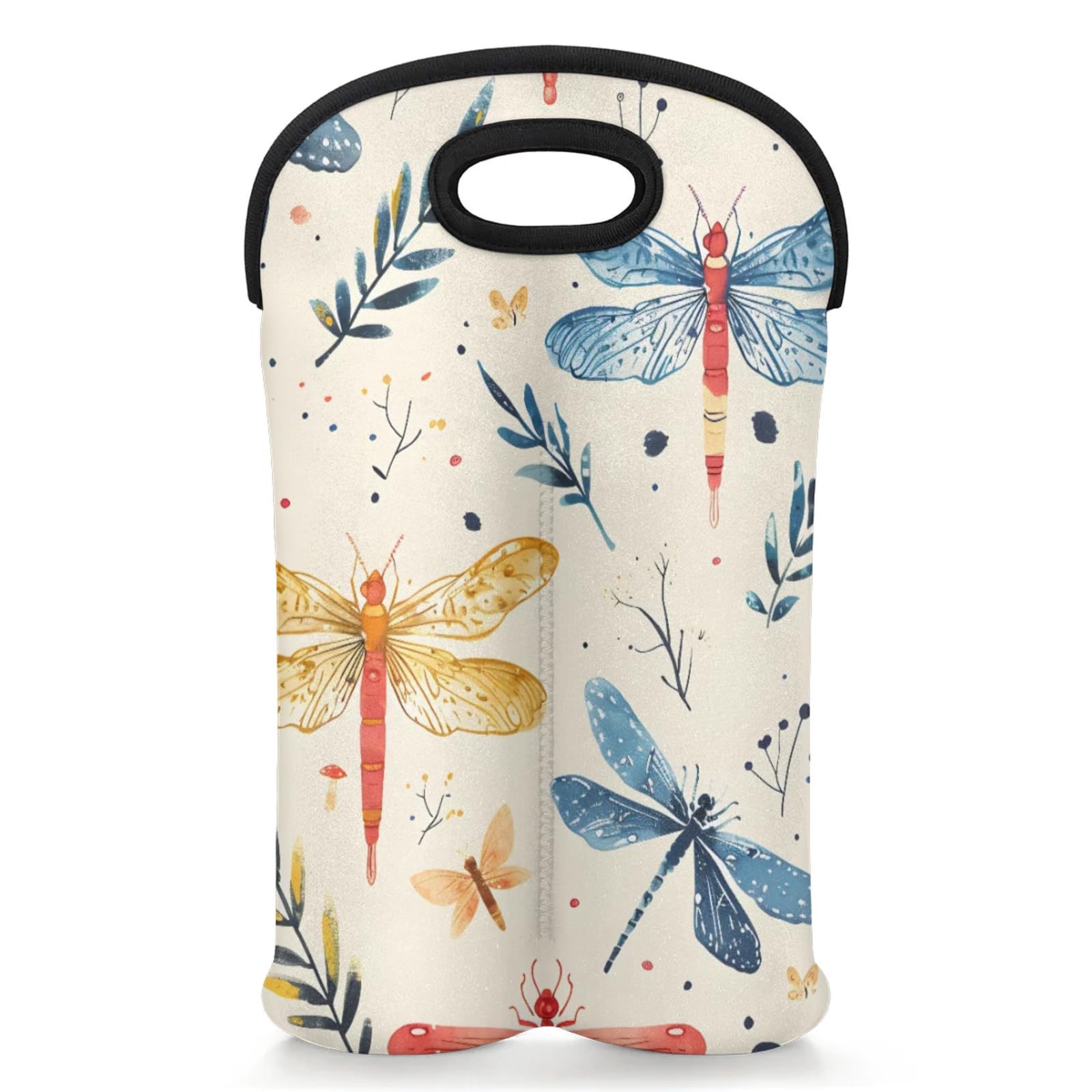 GzLeyigou 2 Bottles Dainty dragonfly Wine Bag Sleeve Totes Neoprene Protective Wine Carrier Bag for Wine,Water, Champagne, Beer, Baby Bottles,Gift 14.5 x 10 Inches