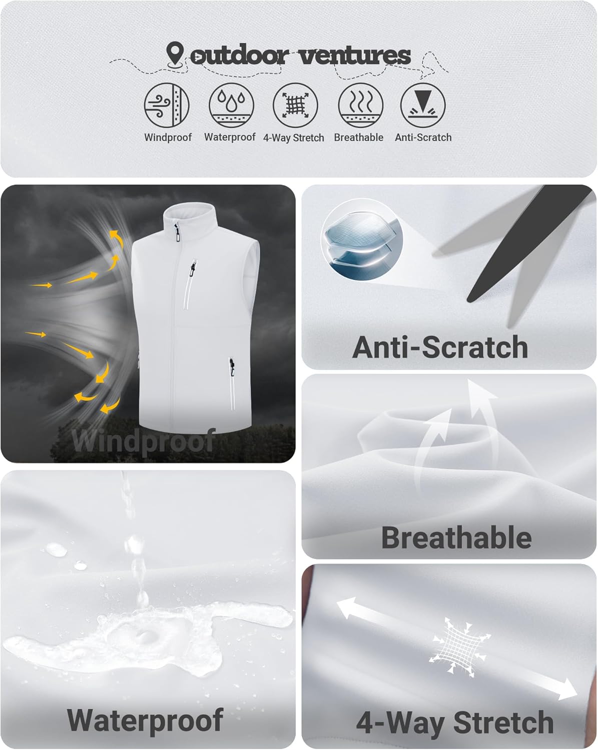 Outdoor Ventures Men's Windproof Softshell Vest Outerwear Lightweight Sleeveless Jacket for Running Golf Hiking Travel - Image 6