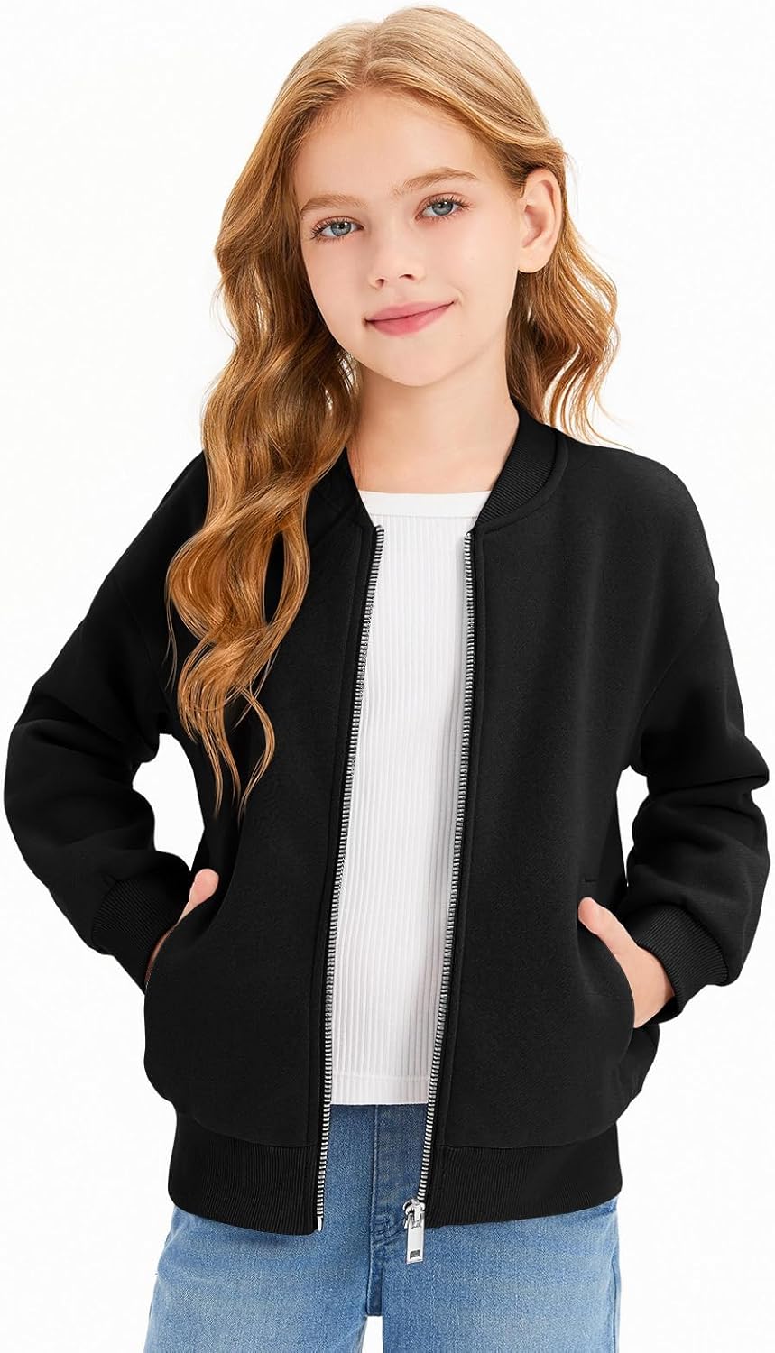 Haloumoning Girls Zip Up Jackets Kids Fall Long Sleeve Sweatshirts Outerwear with Pockets 5-14 years - Image 3