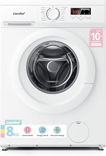 COMFEE' CFE12EW80/W Freestanding Washing Machine, 18 lbs load, 1400 RPM, Hot Wash, Quick Wash, BLDC Inverter Motor, White