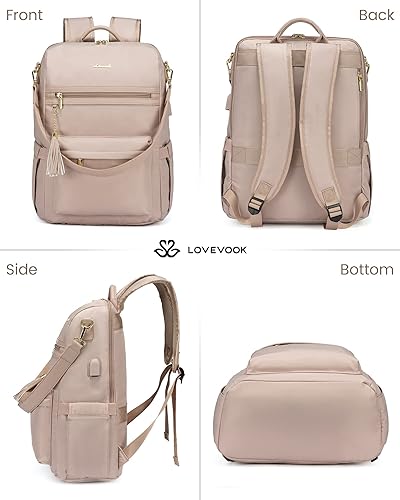 Miniatura 7 de LOVEVOOK Mochila para laptop para mujer, mochila convertible de 17.3 pulgadas con puerto USB, mochila de trabajo de moda para profesores y