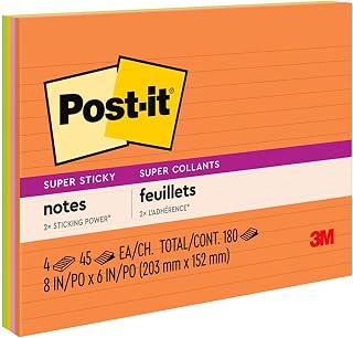Post-it Notas super adesivas, 20 x 15 cm, 4 blocos, 2 vezes o poder de colagem, coleção Energy Boost, cores brilhantes, recicláveis (6845-SSPL)