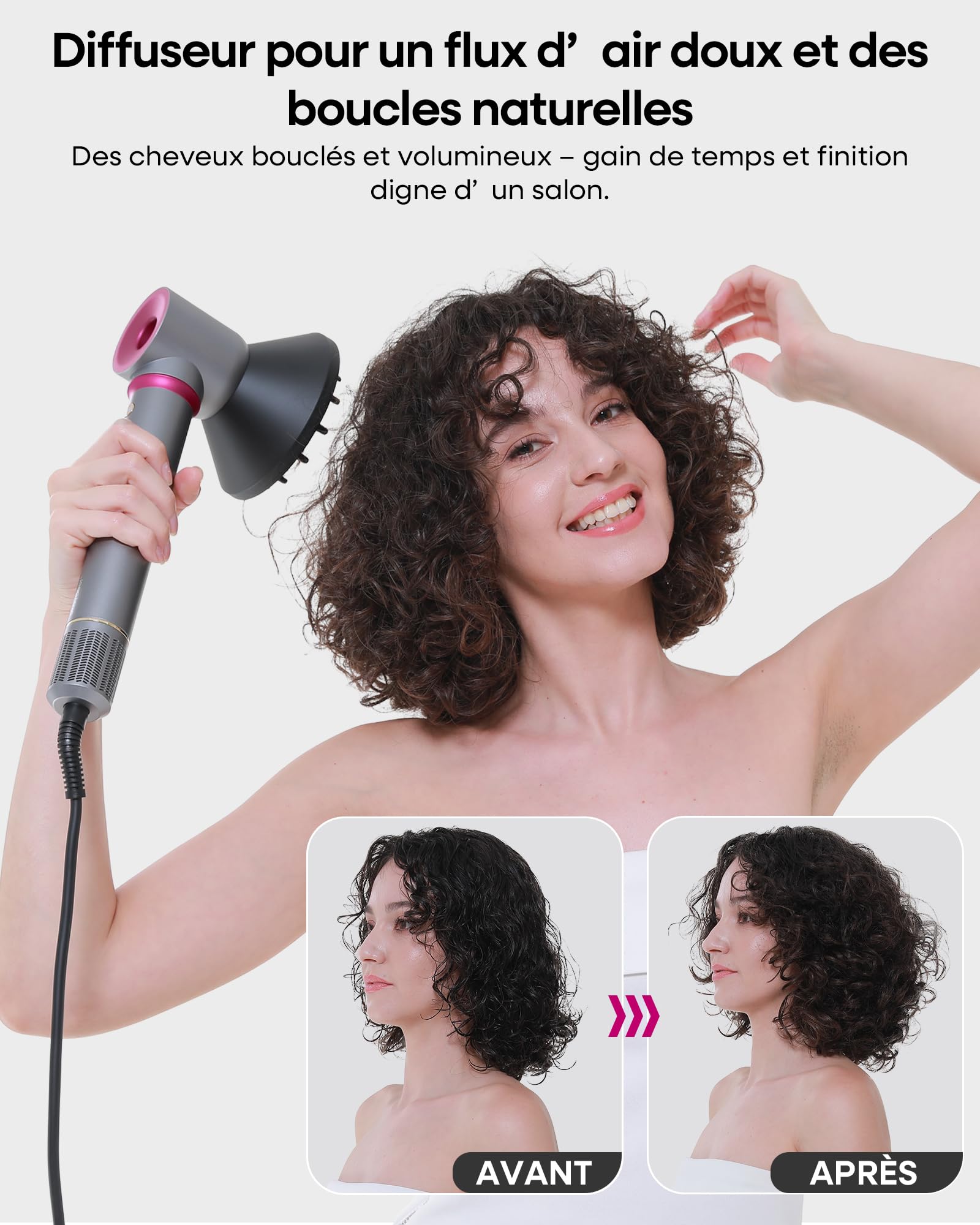 Air Styler 6 in 1 Professionale, Pettine ad Aria Calda Delicato per Capelli, Arricciacapelli Automatico, Piastra onde e Diffusore, Set Styling con Custodia da Viaggio