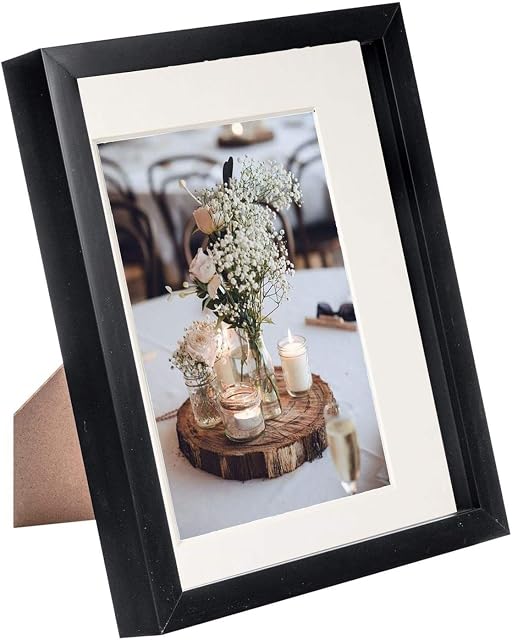 Nicola Spring 8 x 10 3D Shadow Box Photo Frame - Craft Display Picture Frame with 5 x 7 Mount - Glass Aperture - Black/Ivory