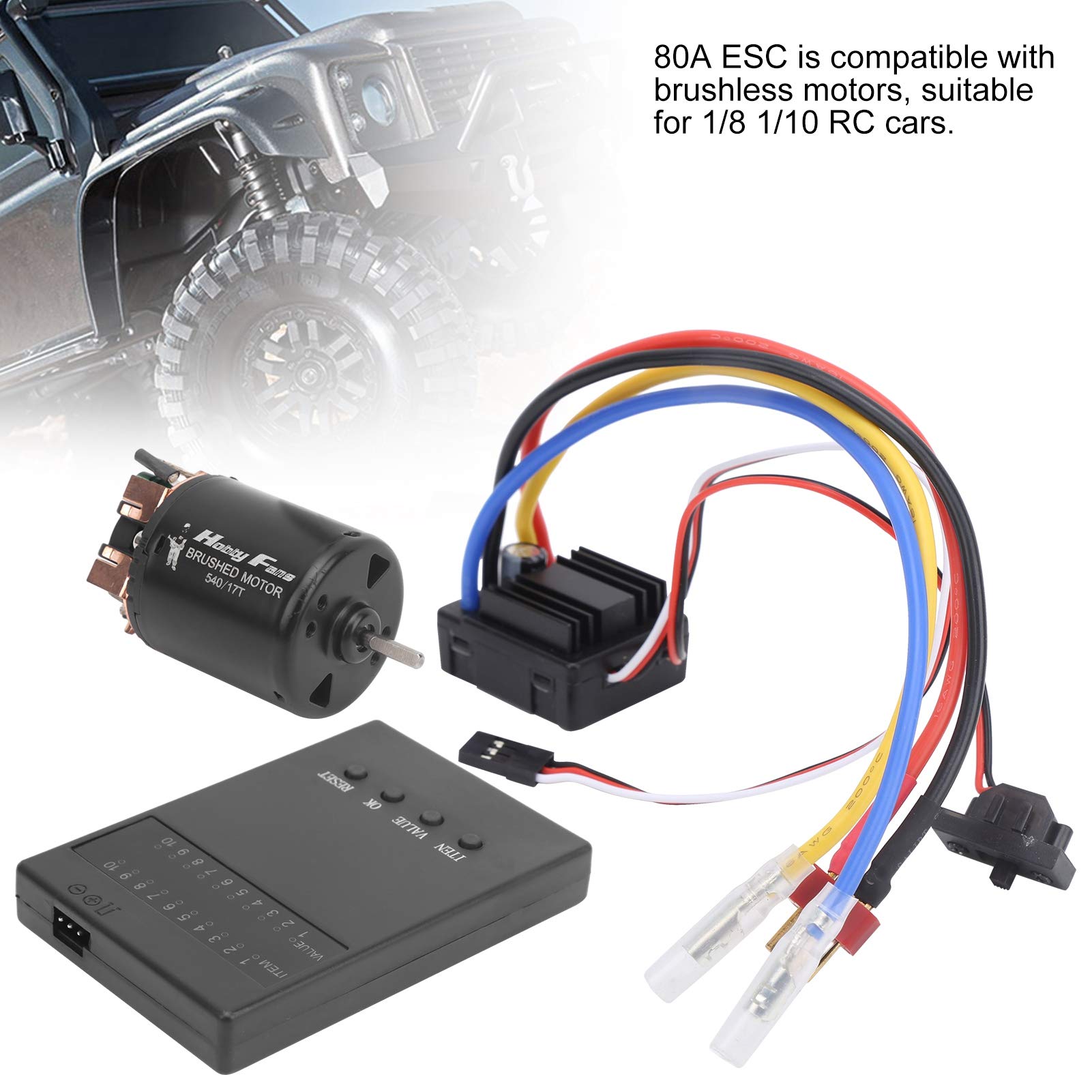 80A szczotkowana karta programowania ESC, zestaw szczotkowanego silnika 17T wodoodporny pasuje do samochodu RC 1/8 1/10