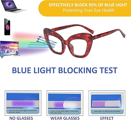 Miniatura 3 de bullabulling Paquete de 3 lentes de lectura con bloqueo de luz azul, lentes de lectura con marco de ojo de gato para mujer