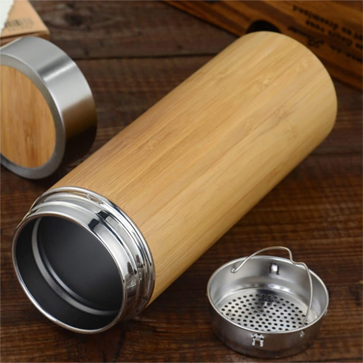Butelka,Szczelna Naturalny Bambusowy Kubek Termiczny Butelka Ze Stali Nierdzewnej Termosy Kubek Do Herbaty Napoje(450ml)