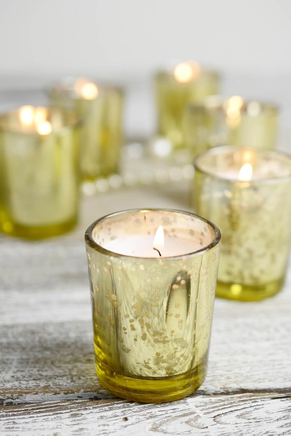 NA 24 Gold Mercury Glass Votive Holders and 24 White Unscented Candles
