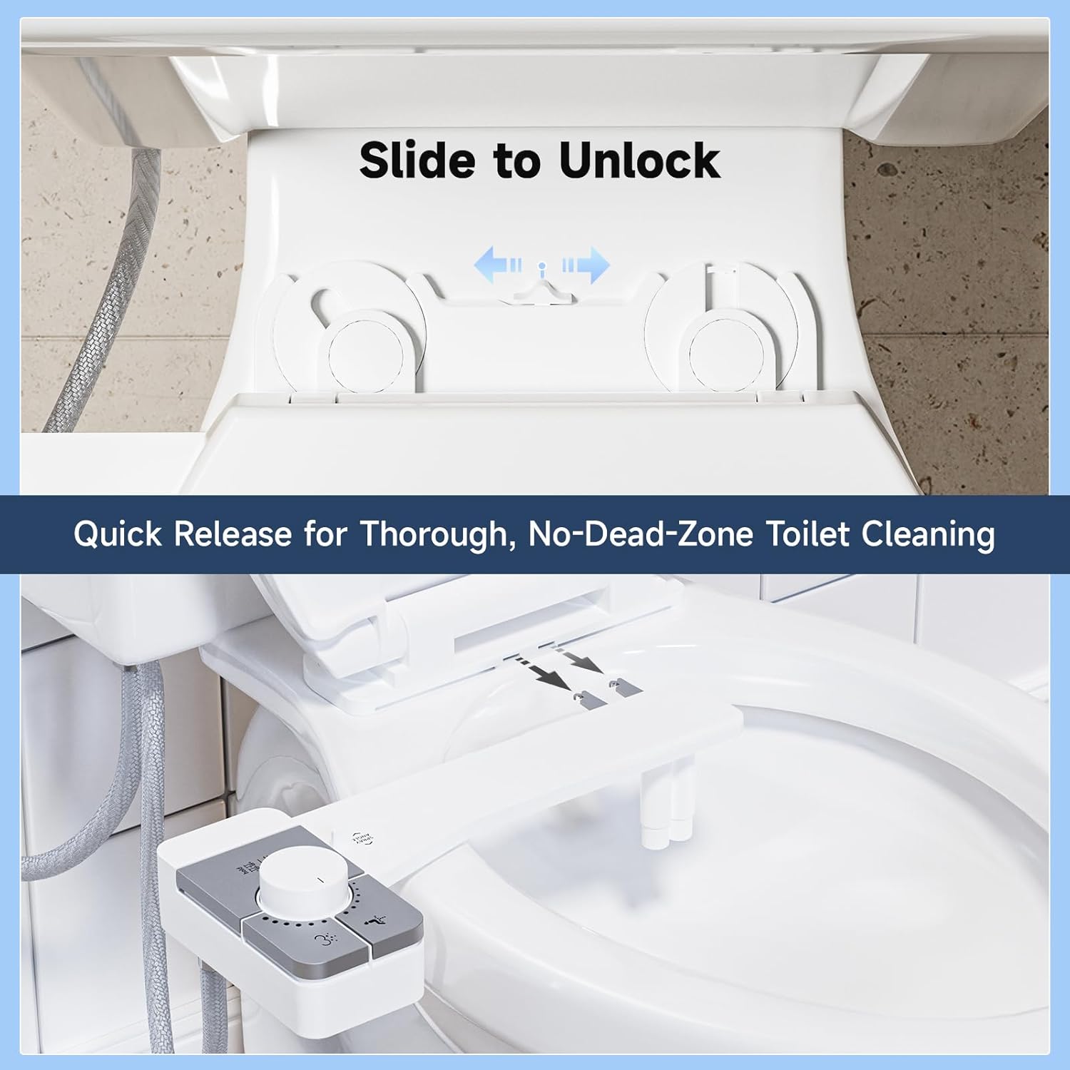 SAMODRA Bidet Attachment for Toilet, Non-Electric Fresh Cold Water Bidet Toilet with Angle Control Dual Nozzle, Adjustable Water Pressure & Self Cleaning Nozzle (1 Unit, Silver)