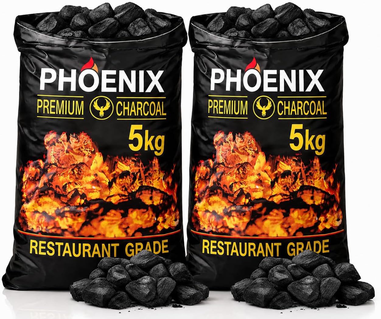 10kg (2 x 5kg Bags) of RESTAURANT GRADE Premium Lumpwood BBQ Charcoal, Larger Pieces, Hotter Longer Burning Namibian BBQ Coal High Temperature Barbecue Charcoal, Professional Grade.
