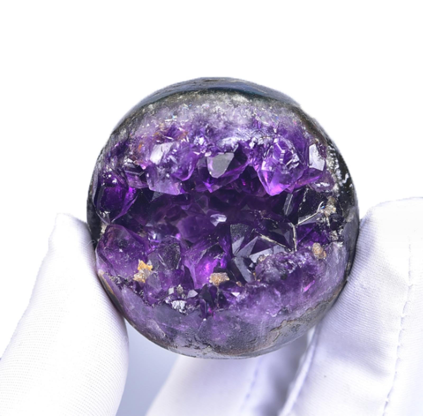 AUOQKQUT Amethyst Crystal Cluster Geode Ball, Stone Sphere Ornament for Divination Feng Shui Home Office Decor,500-600g