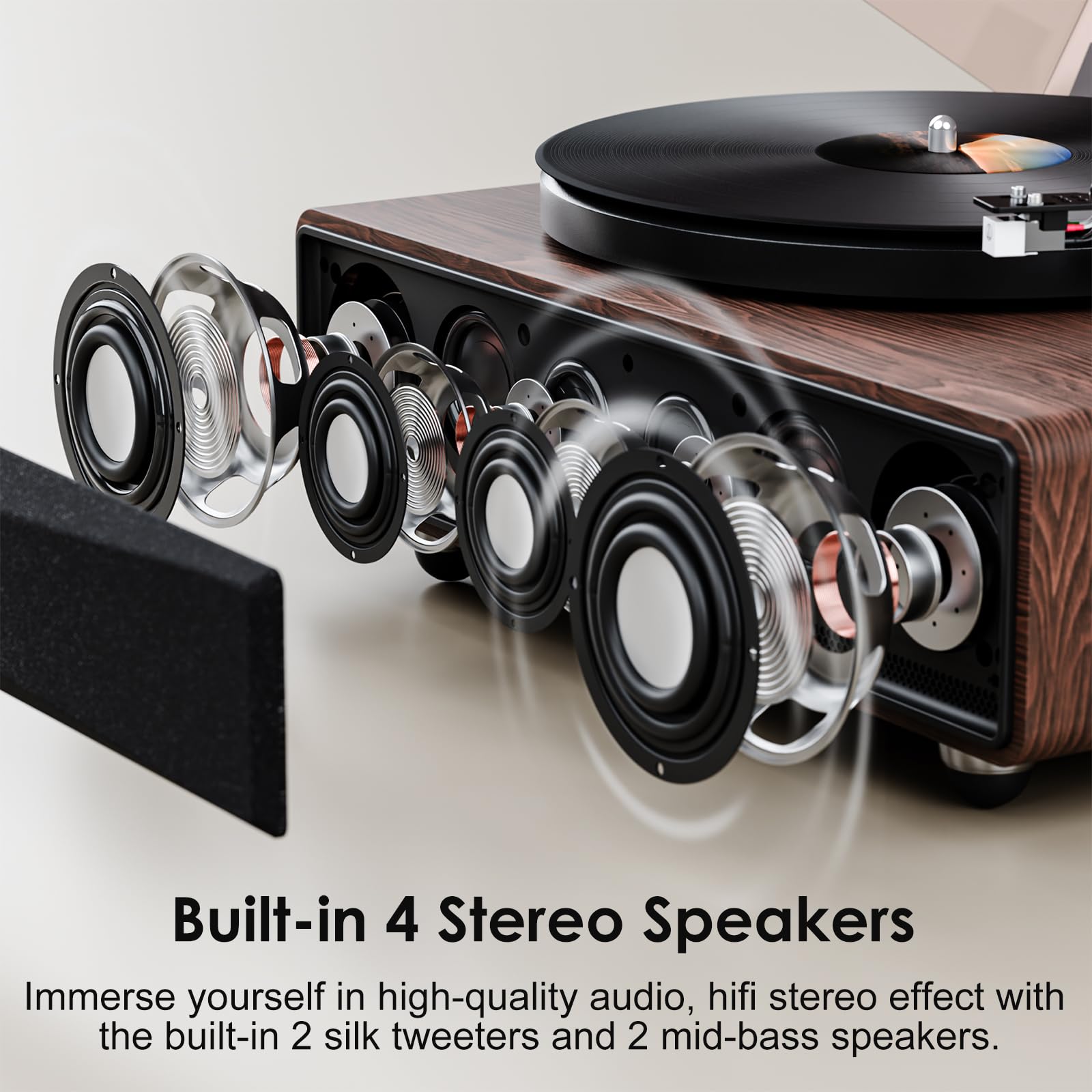 Giradischi all-in-one ad alta fedeltà per dischi in vinile 4 altoparlanti stereo integrati Phono Preamp Bluetooth Auto Stop MM cartuccia ATN3600L