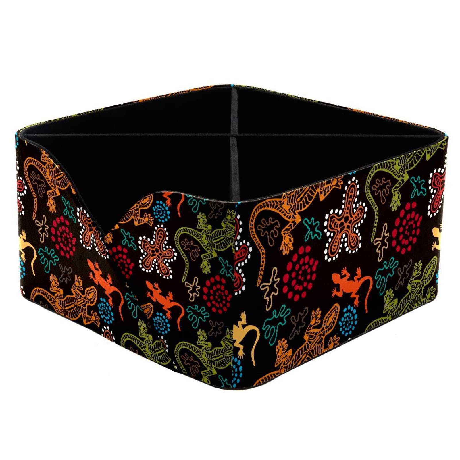 KengjuTesu Reptile Lizards Stones Sand Fantasy Flowers Desktop Organizer Pen Holder, Rectangular Pencil Cup for Office, Study and Makeup Stations