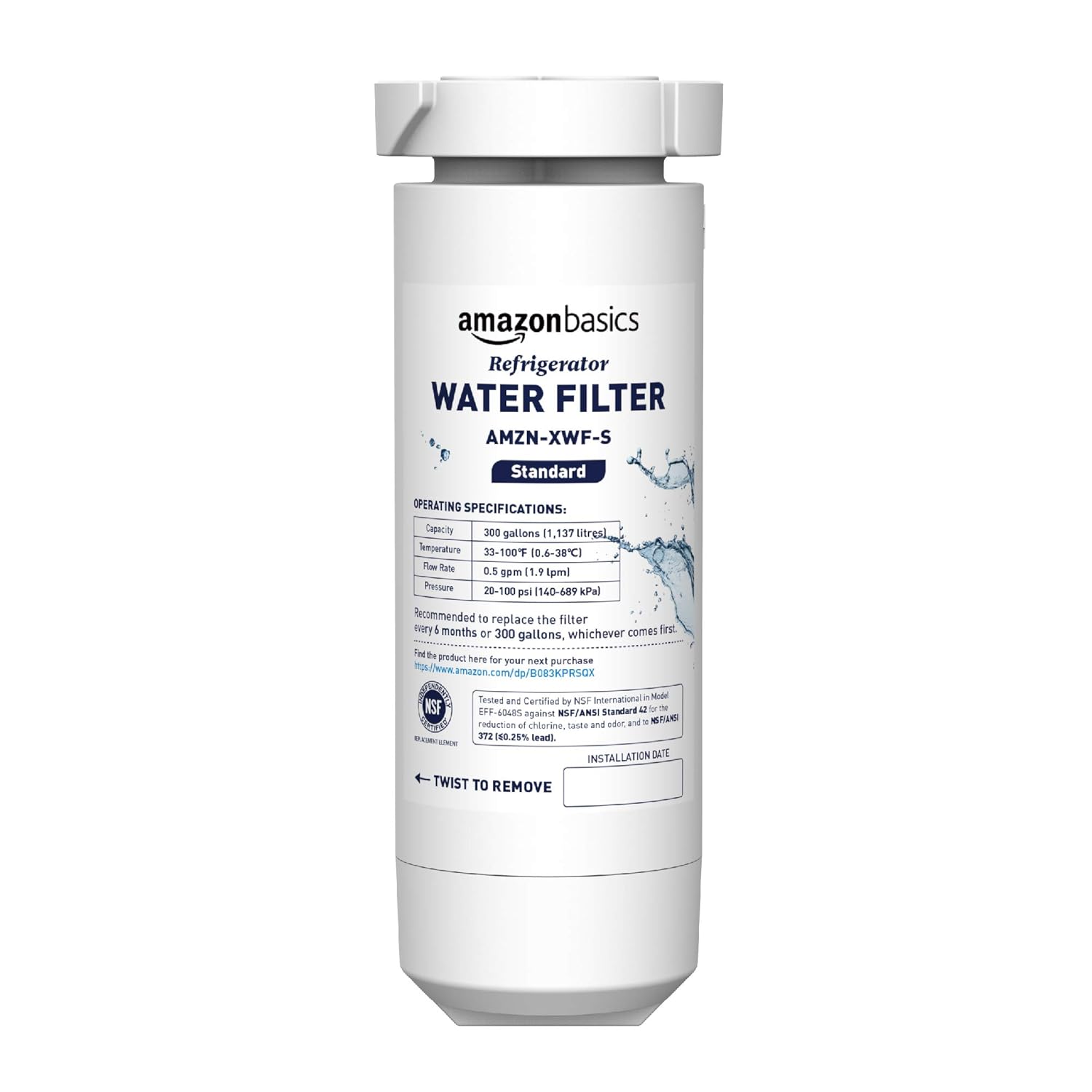 AmazonBasics Replacement GE XWF Refrigerator Water Filter, Standard