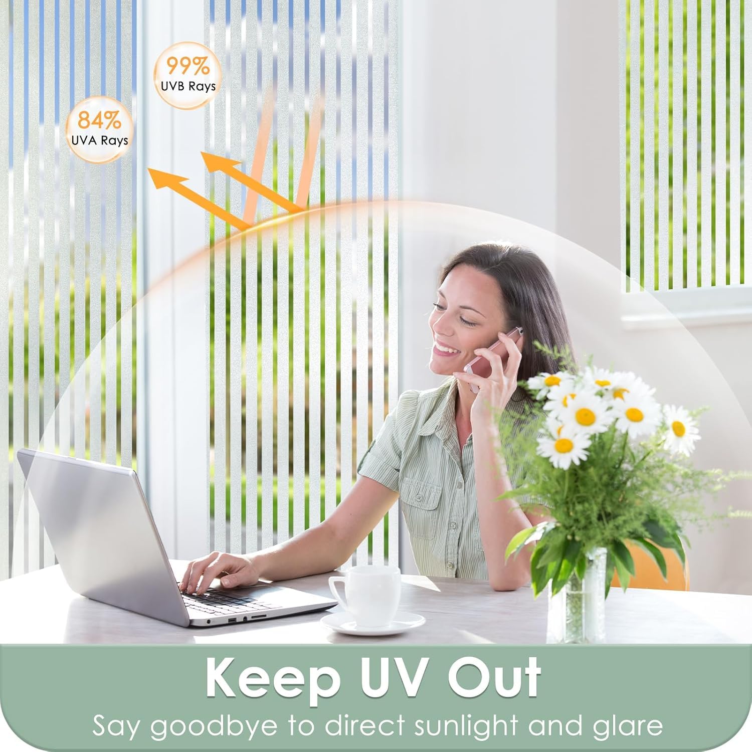 HOME13 Frosted Glass Window Film Window Privacy Film Removable UV Heat Blocking Vinyl Frosted Door Decorative Frosted Home Office Bathroom Window Film (Frosted Stripe, 12x80 Inch) — Amazon image 5