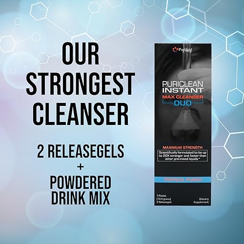 Miniatura 3 de Wellgenix Puriclean Instant Max Cleanser Duo, polvo y cápsulas blandas de acción rápida 20 veces más fuertes, sabor a ponche tropical,