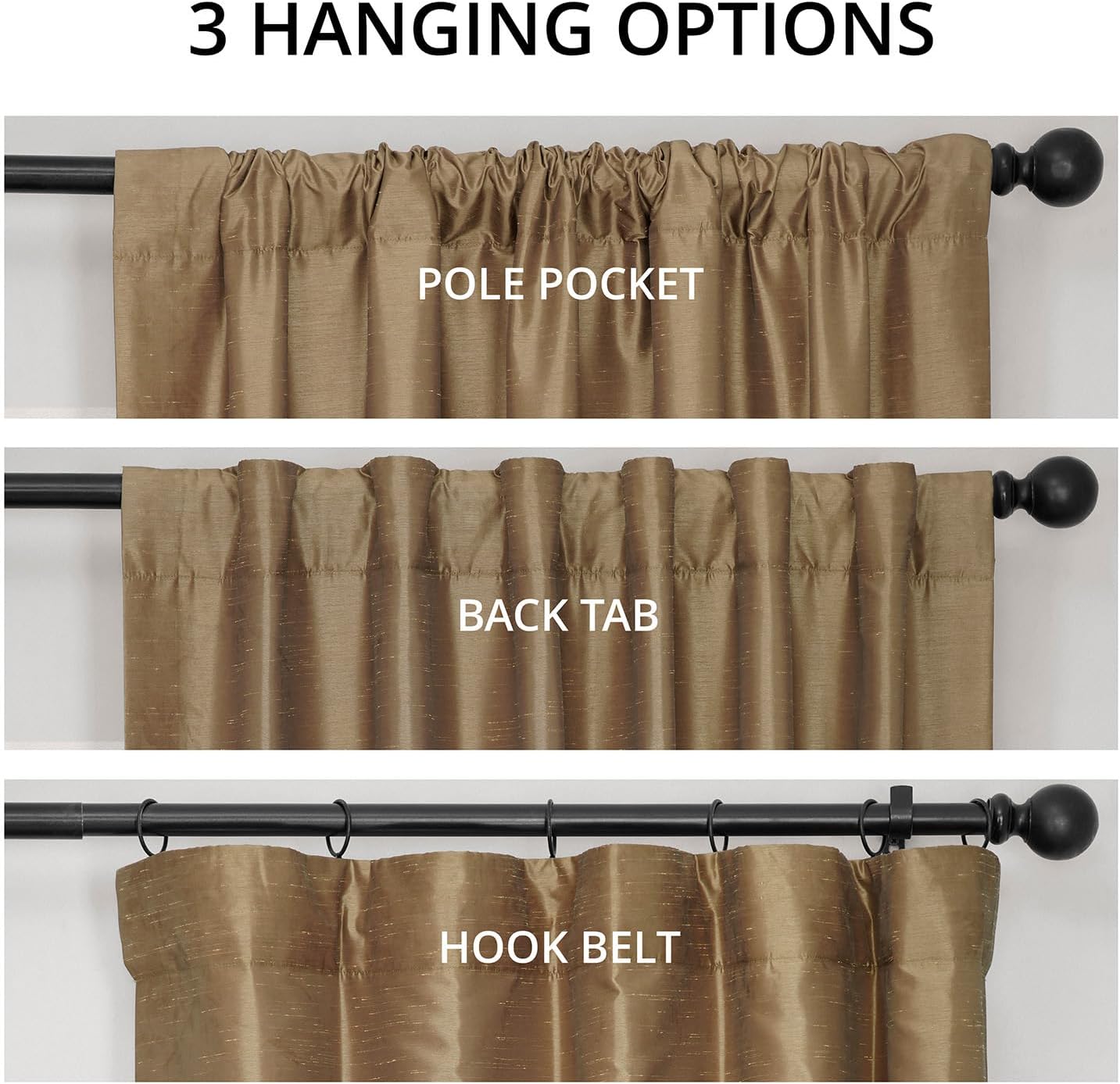 HPD Half Price Drapes Room Darkening Curtains for Bedroom Vintage Textured Faux Dupioni Silk Curtains for Living Room (1 Panel), 50 X 84, Flax Gold