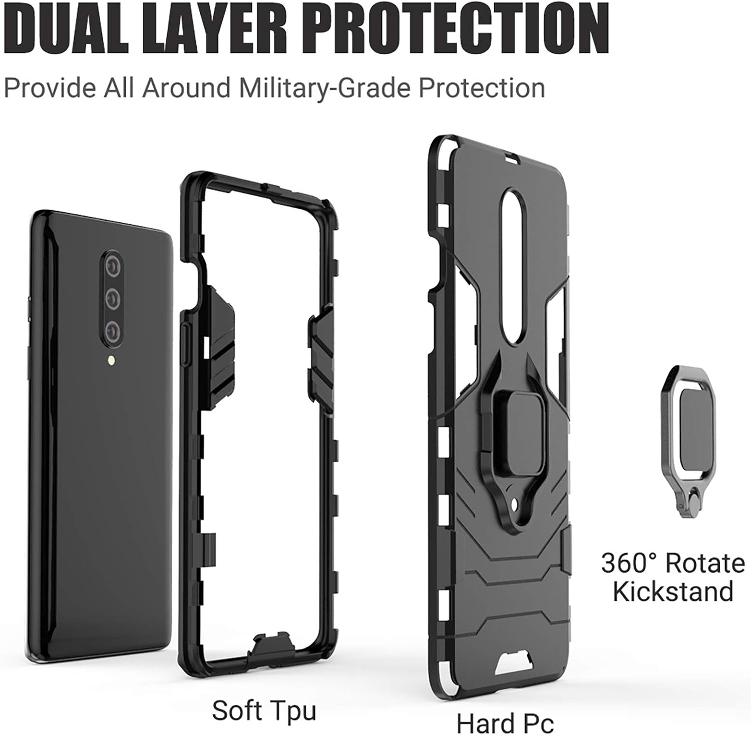 Jusy Heavy Duty Shockproof for Oneplus 8 5g Case with Rotating Ring Kickstand [NOT fit Verizon & 8pro & 8T], Support Car Magnetic Bracket, Dual Layer Protive Phone Cover for OnePlus 8 5g (Black)