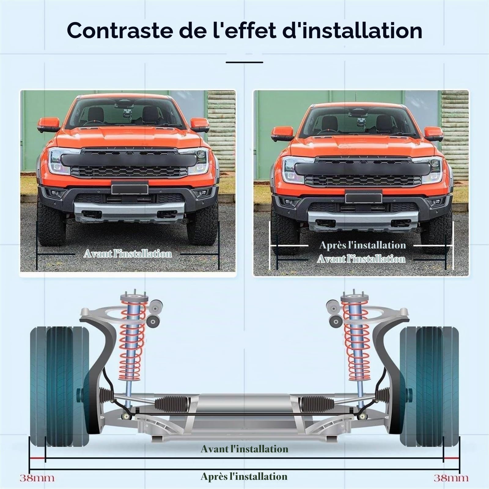 ESPYN Elargisseur Voie pour Ford pour Ranger Tous Les Modèles 4 Pièces Entretoises Roue 38mm Kit D'entretoise Et Boulons 6x139.7 Moyeu en Alliage Boulonné Centré 93.1 Entretoises