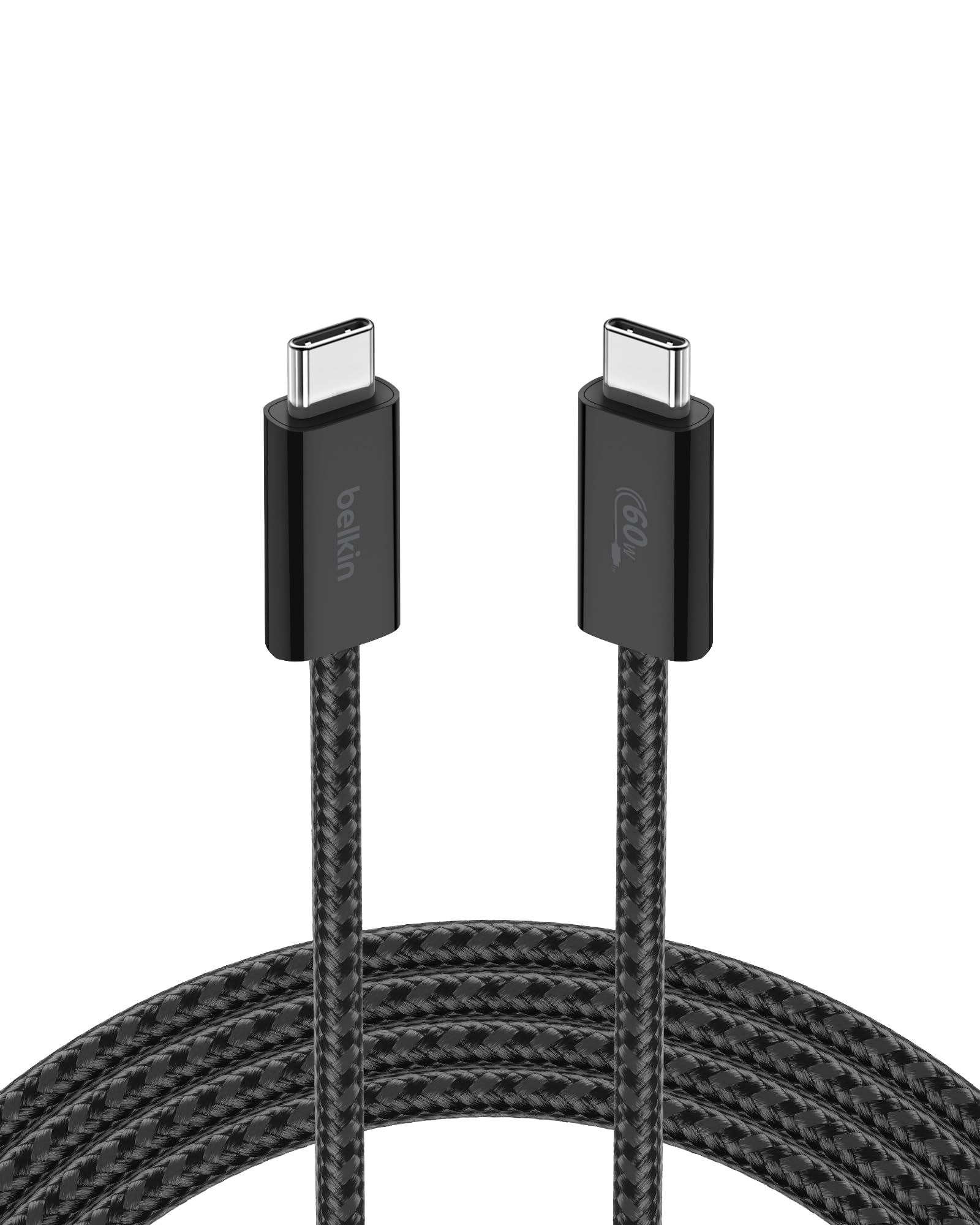 Belkin Braided USB-C to USB-C Cable (2M, 60W) - Soft, Flexible Fast-Charging Cable, Type C Charger Cord for iPhone 16 & 15 Series, Galaxy S25, Pixel 9, iPad Pro, & More - Black (USB 2.0)