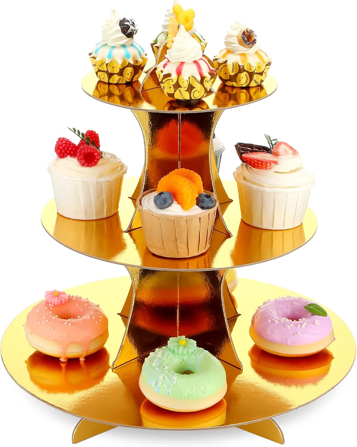 10 Pieces 3 Tier Cardboard Gold Cupcake Stand Round Cupcake