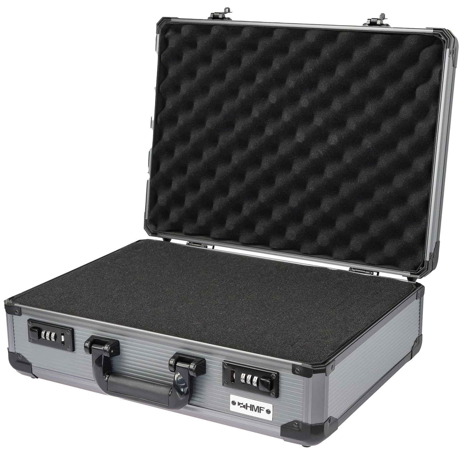 HMF 14402-02 Aluminium Camera Case, Gun Case with Cubed Foam | 46 x 33 x 15 cm