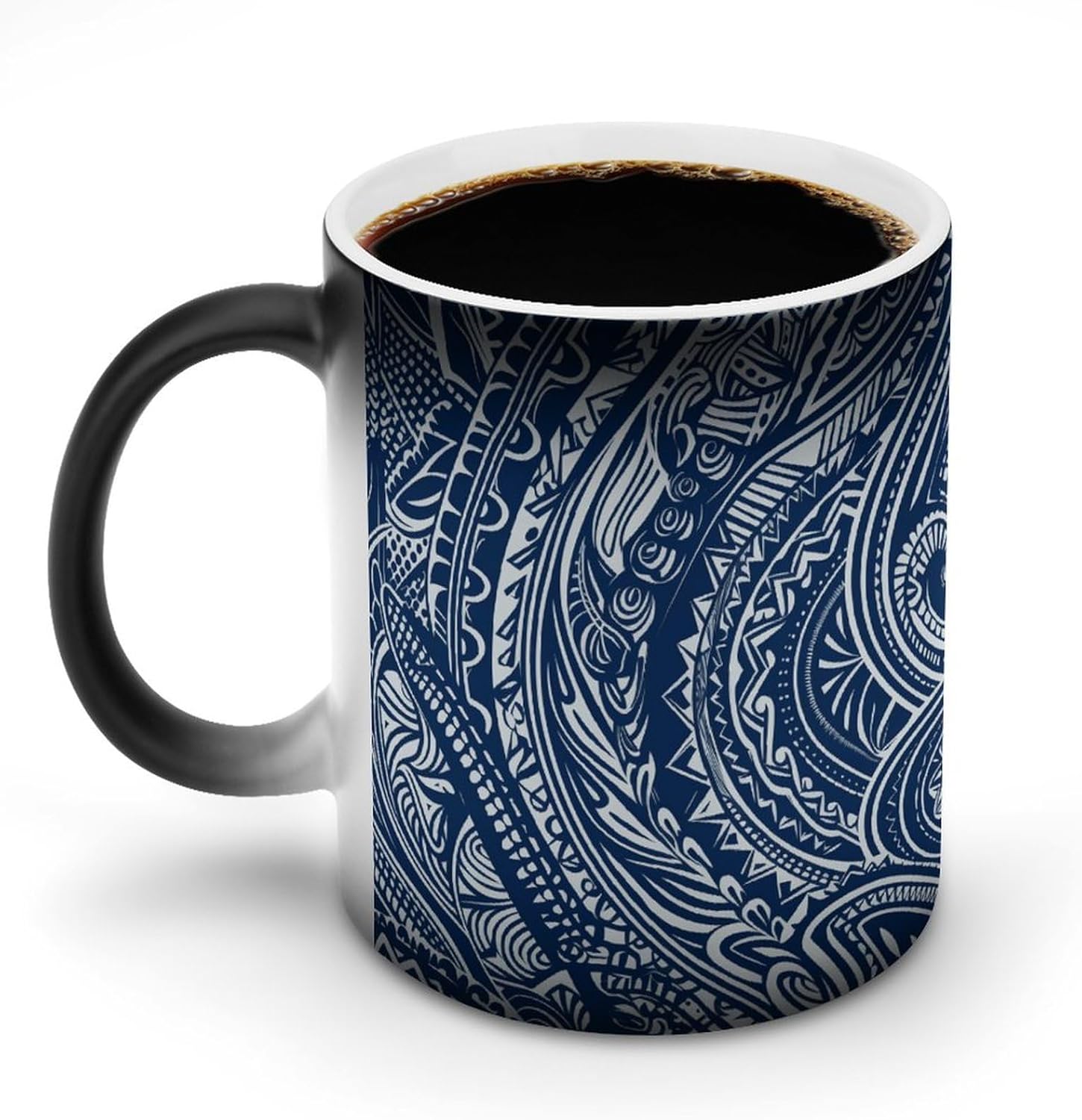 Color Changing Mug Blue Polynesian Maori Tribal Pattern Printed Ceramic Coffee Mug Heat Changing Sensitive Mug Magic Heat Changing Coffee Mug Novelty Coffee Mugs