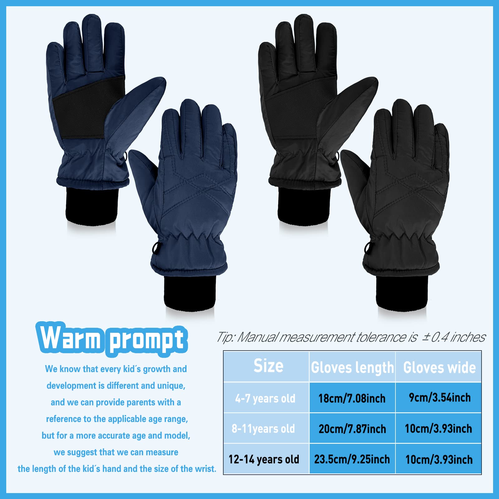 SATINIOR 2 Paires Gants de Ski d'enfants Gants de Sports Coupe-Vent Gants de Snowboard Thermiques