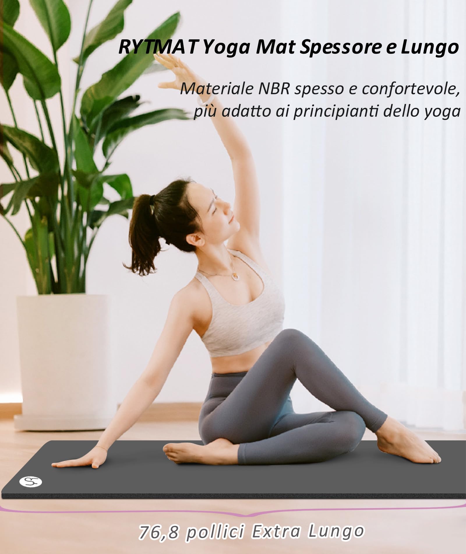 Tappetino da Yoga Antiscivolo NBR 183×61cm 15mm Spesso Tappetino Ginnastica con Cinghia di Rilegatura e Borsa a Rete