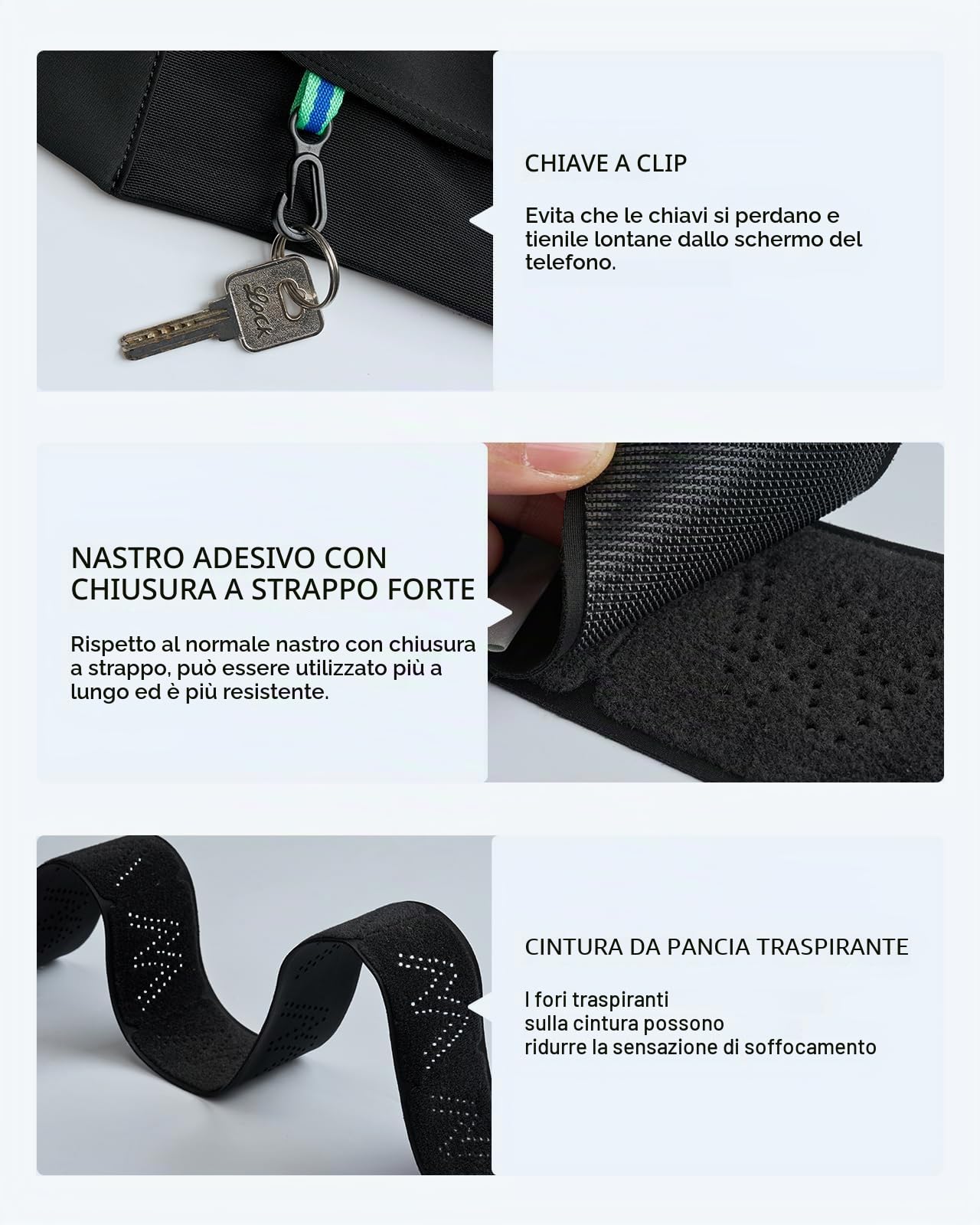 WATERFLY Marsupio Running per Uomo Donna: Cintura da Corsa con 3 Tasche Porta Telefono Corsa Borsa per Correre Running Belt per Jogging Sportivo Trekking Camminata Fitness Nero