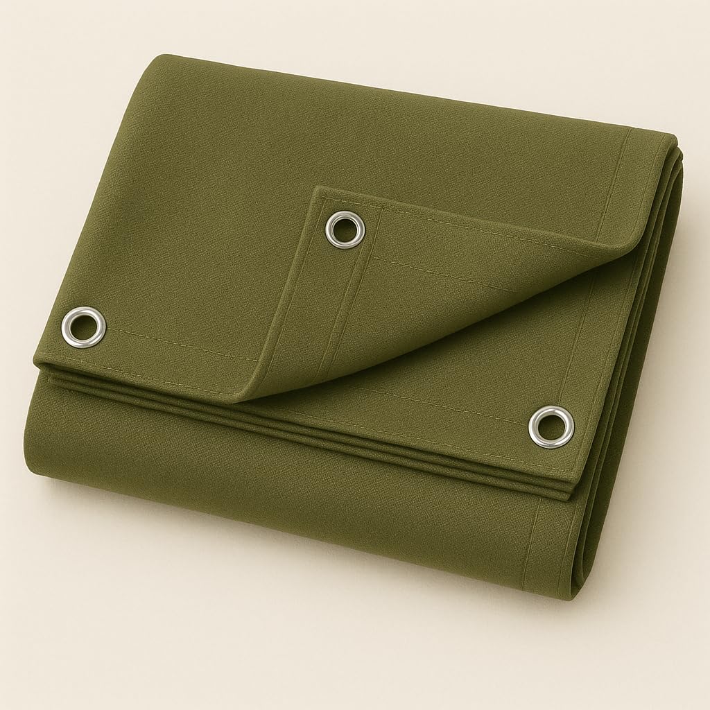 UK Eco Green Canvas Heavy Duty Cotton Tarpaulin Cover Boat Log Store Roofing Sheets (Green, 10 x 10 ft)