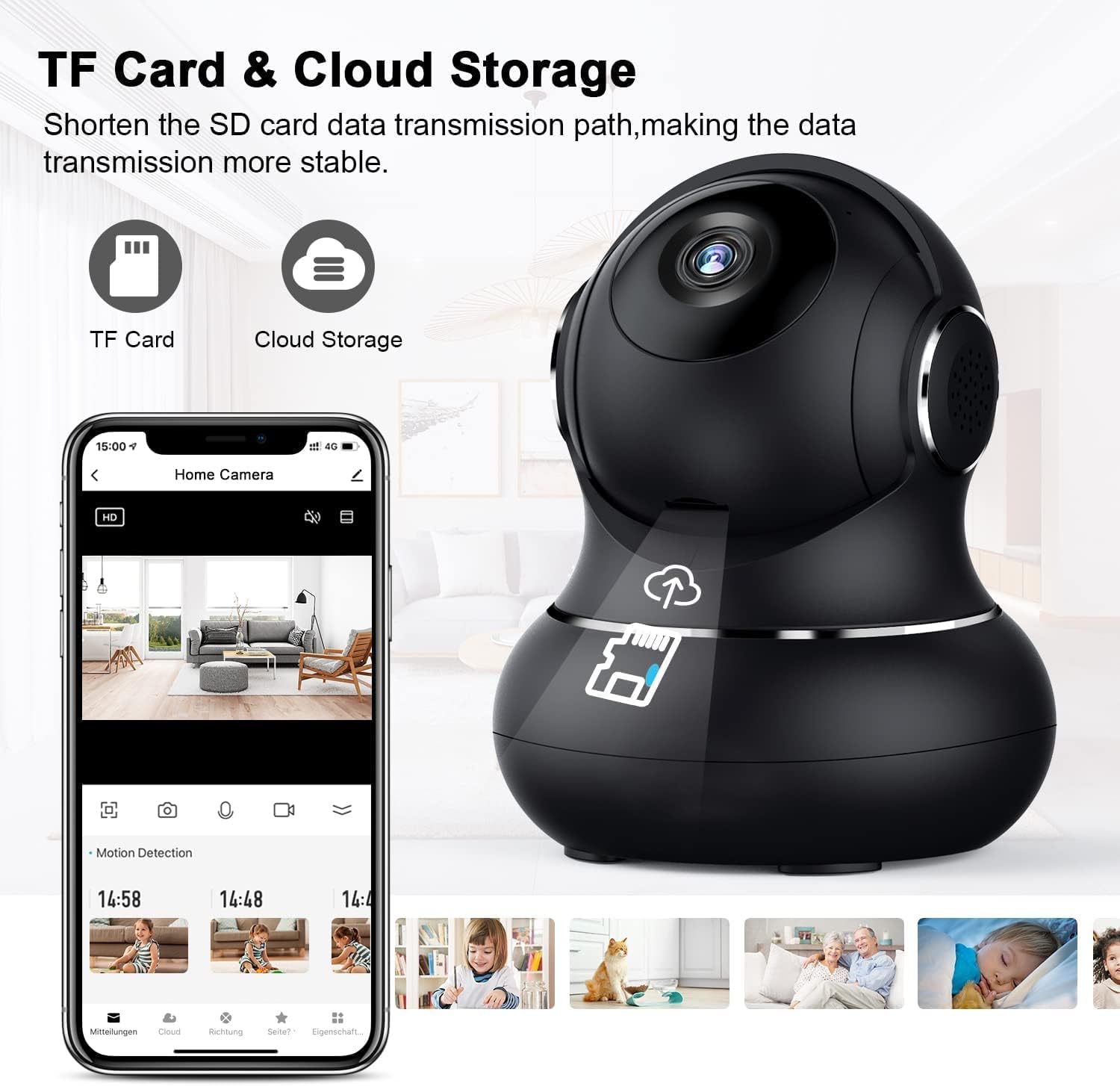Crzwok Indoor Camera, 1080P Home Security Camera, Pet Camera with Phone App,Night Vision, Motion Detection, 2-Way Audio, 360 Degree WiFi Camera Wireless for Baby/Dog/Nanny, Work with Alexa(Black)