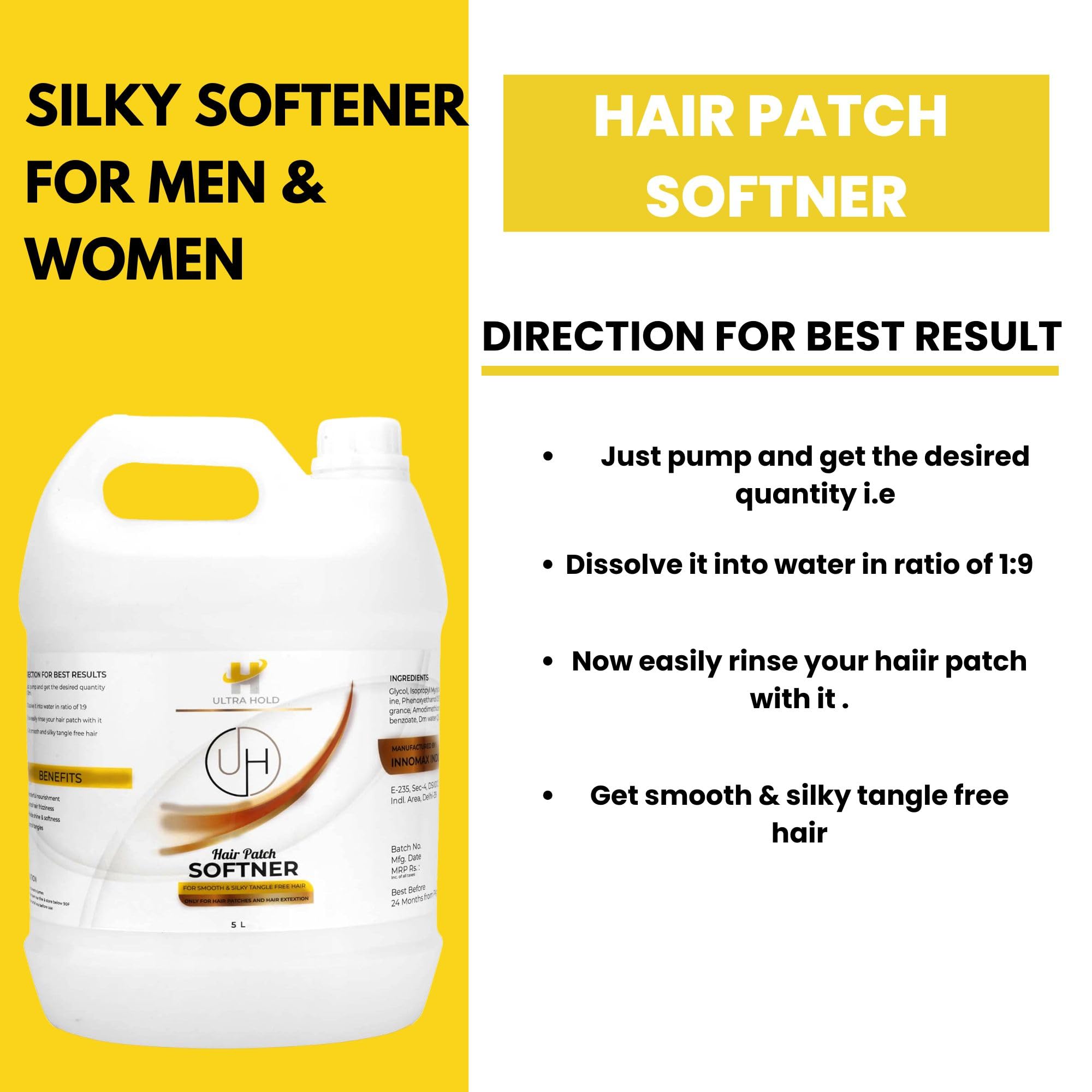 Hair Patch Softener for hair Extensions, Wigs & Patches (5000ml) | Silky, Smooth, Tangle-Free hair patch Softener for Men & Women | Easy Detangle Spray for Wig & Patch Care 2