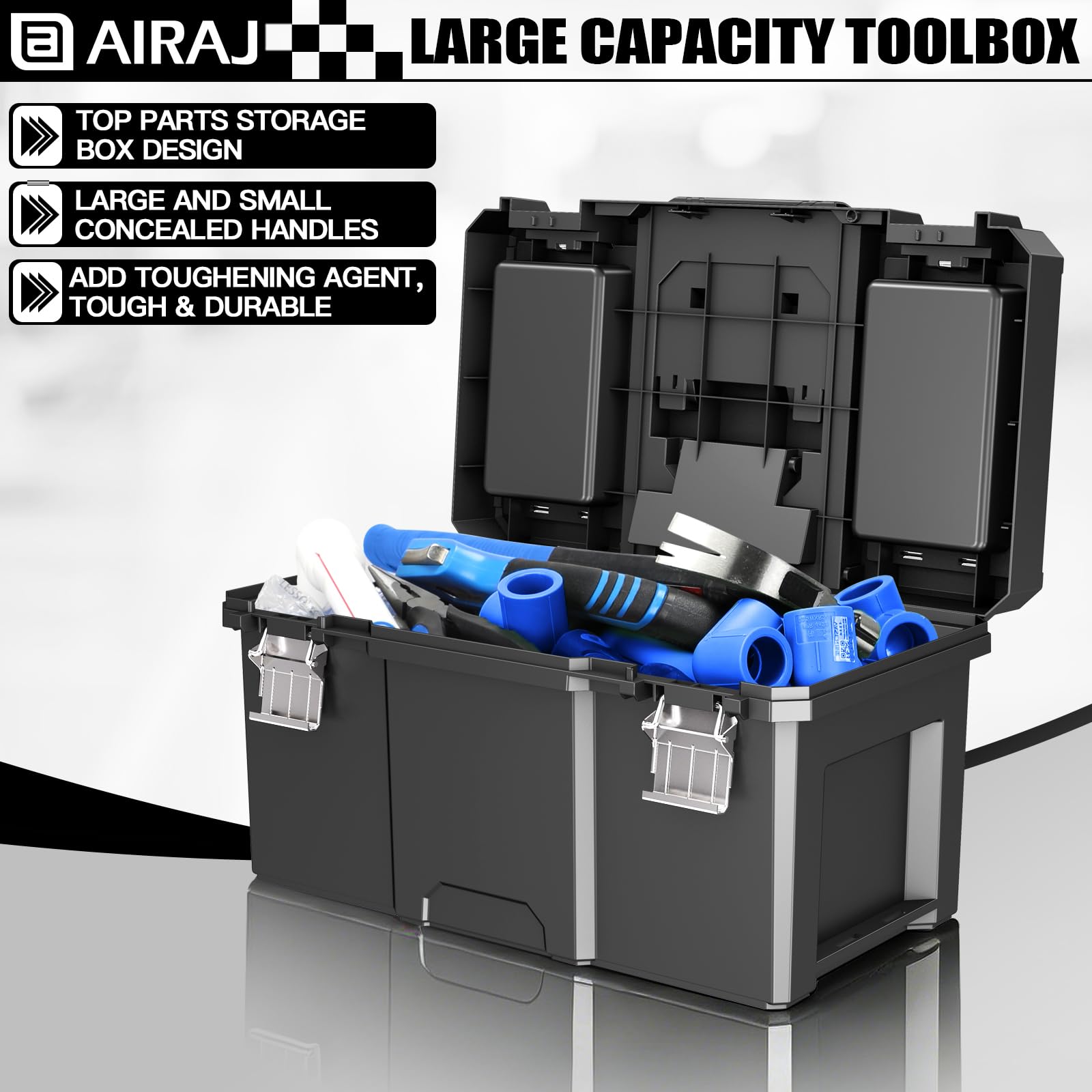 Caja Herramientas con Ruedas,Caja de Herramientas Portátil y Apilable de 3 Niveles,Caja de Herramientas Vacia Tipo Bandeja,Con Portavasos Desmontable,50 cm W x 31 cm D x 67 cm H