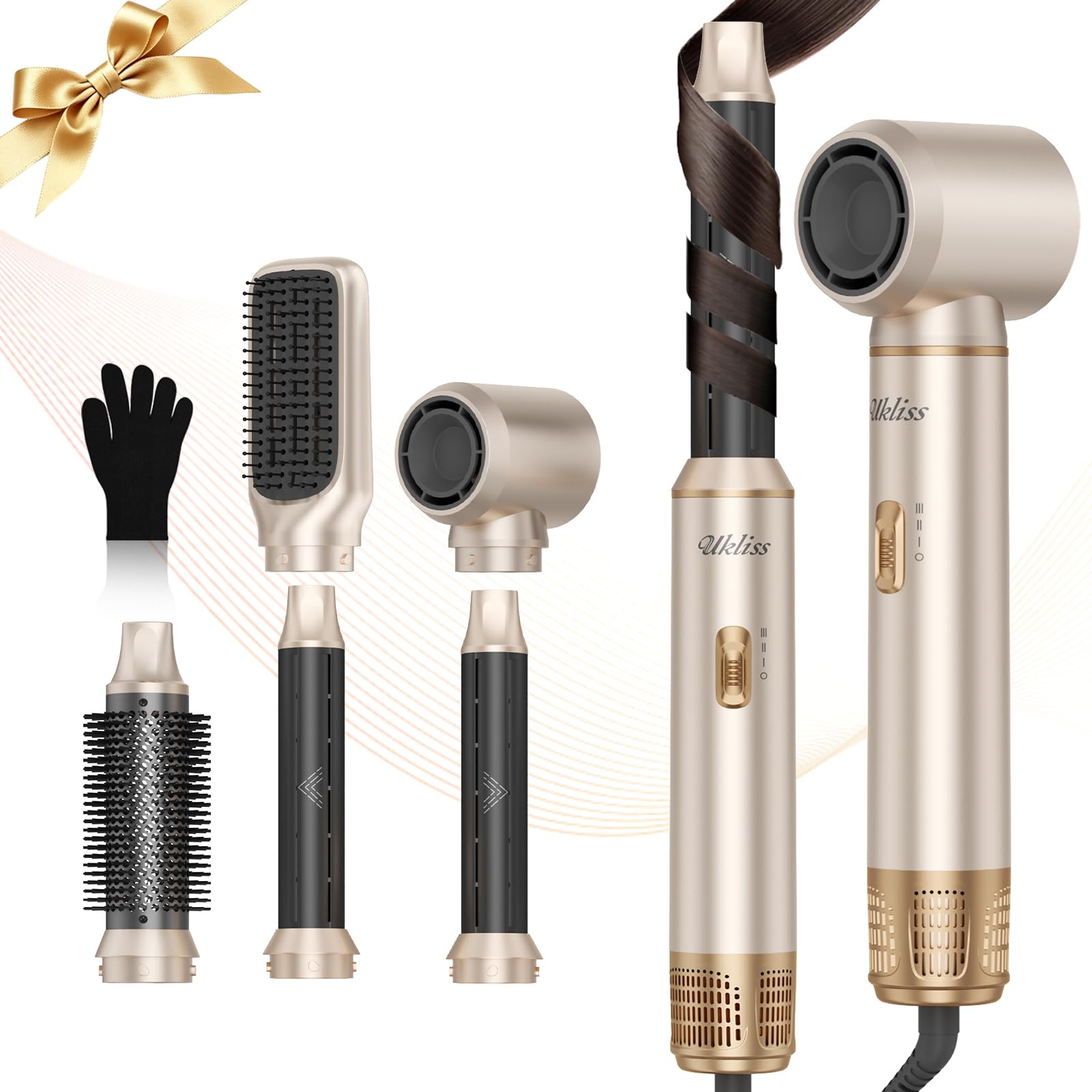 UKLISS Hairstyler 5 w 1 Air Styler, zestaw do stylizacji włosów, 1000 W, okrągła suszarka do włosów, lokówka, szczotka z ciepłym powietrzem, szczotka do suszarki, suszarka do włosów, szczotka do