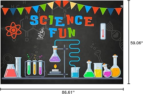 Miniatura 9 de Baocicco Vaso de fondo divertido de ciencia de 7 x 5 pies, tazas medidoras, pizarra, banderines coloridos, aparato químico, fotografía, fondo,