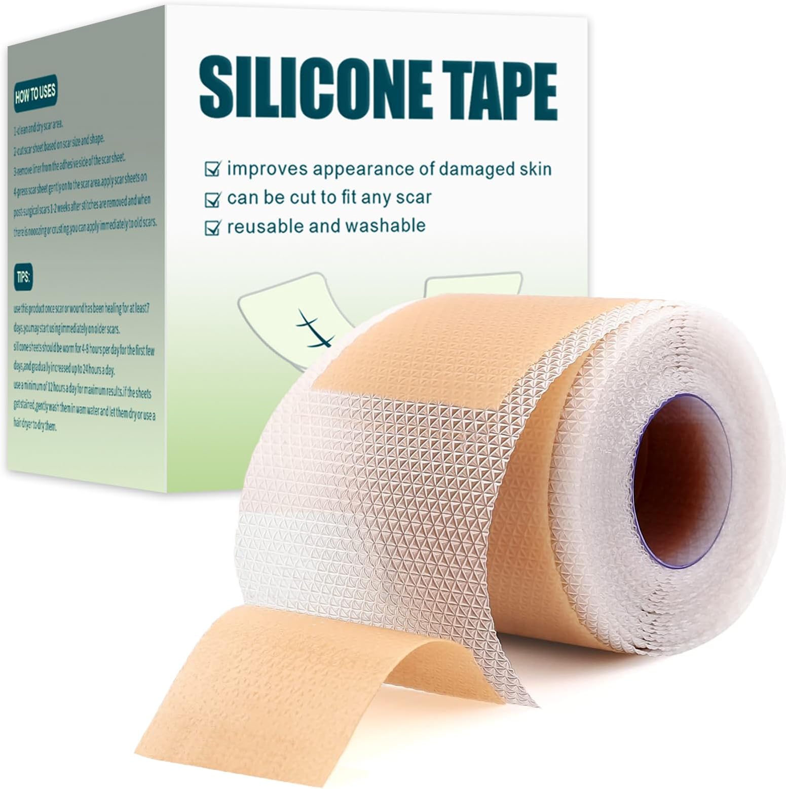 Silicone Scar Sheets, Medical Grade Silicone Scar Tape, Reusable Scar Removal Sheets, Long Scar Treatment Strips for Surgical Scars, Healing Keloid, C-Section, Tummy Tuck, Acne (1.6โ x 60โ Roll)