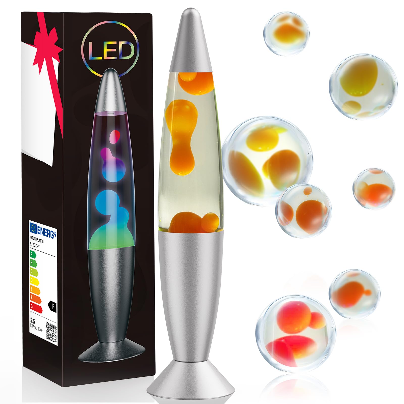 AONESY LED Liquid Motion Lamps 13.5''Colour Changing Lamp White Liquid & Orange Wax Lamps for Adults Kids Gift for Christmas Birthday Mood Light for Bedroom Home Decor