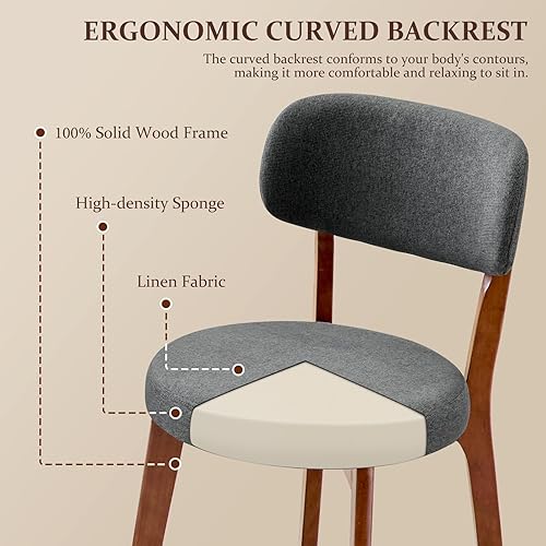 Miniatura 5 de Furniliving Juego de 4 sillas de comedor de madera de roble, sillas de cocina tapizadas de lino moderno de mediados de siglo con madera de roble