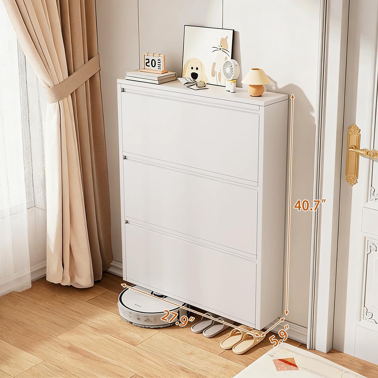 Shoe Cabinet with 3 Flip Drawers, Steel Hidden Shoe Cabinet Storage for Entryway, Modern Narrow Shoe Rack Organizer Cabinets, Wall Mounted Shoe Organizer for Hallway