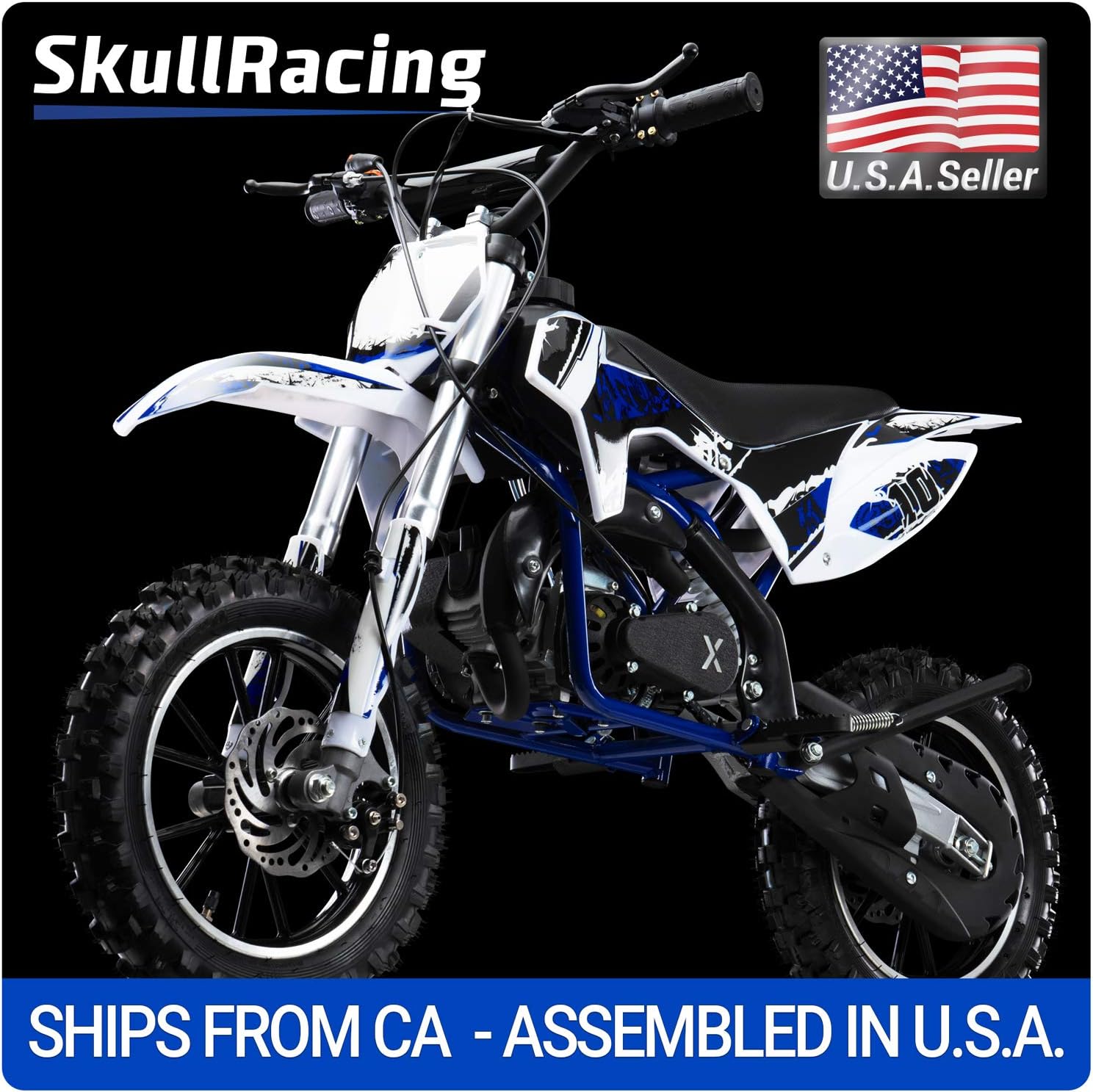 SkullRacing Gas Powered Mini Dirt Bike Motorcycle 50RR (Blue)