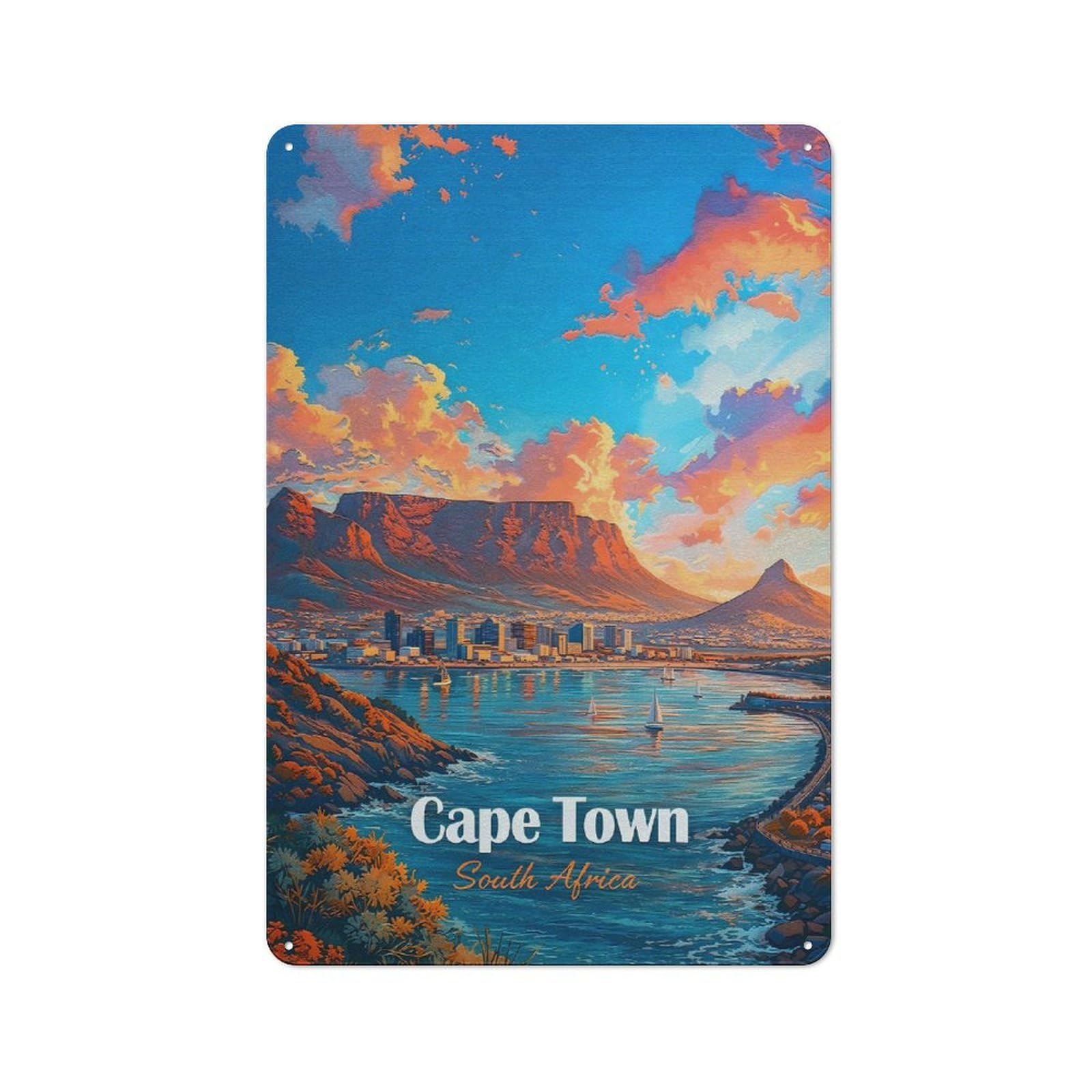 Junmoney Style-19 Classic Cape Town South Africa Sunset Metal Wall Art Sign 30X20cm, Vintage Wall Decor For Lounge, Study, Pub Or Wall Gallery