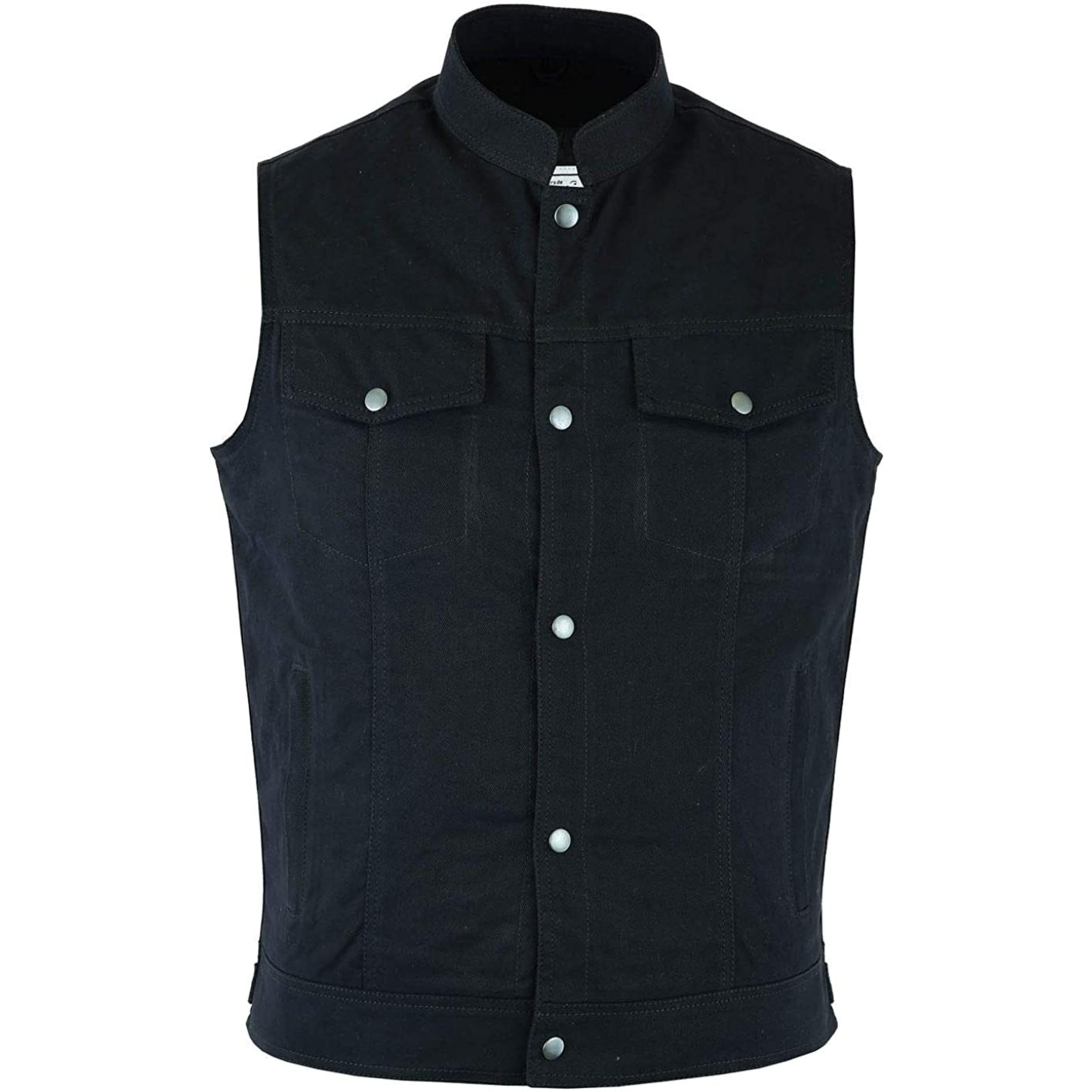 German Wear Herren Premium Denim Motorradweste mit Stehkragen, Anarchy Club Design, Schwarz