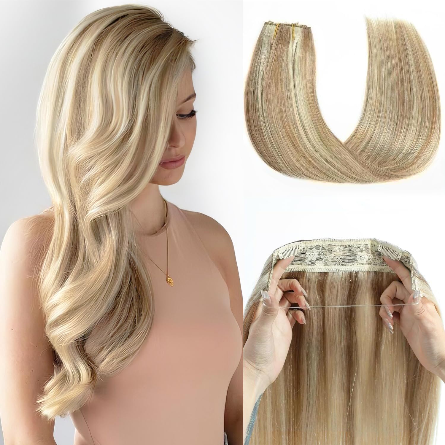Star Show Hair Extension Human Hair Wire (12 inch, Light Blonde to Bleach Blonde #16/613)