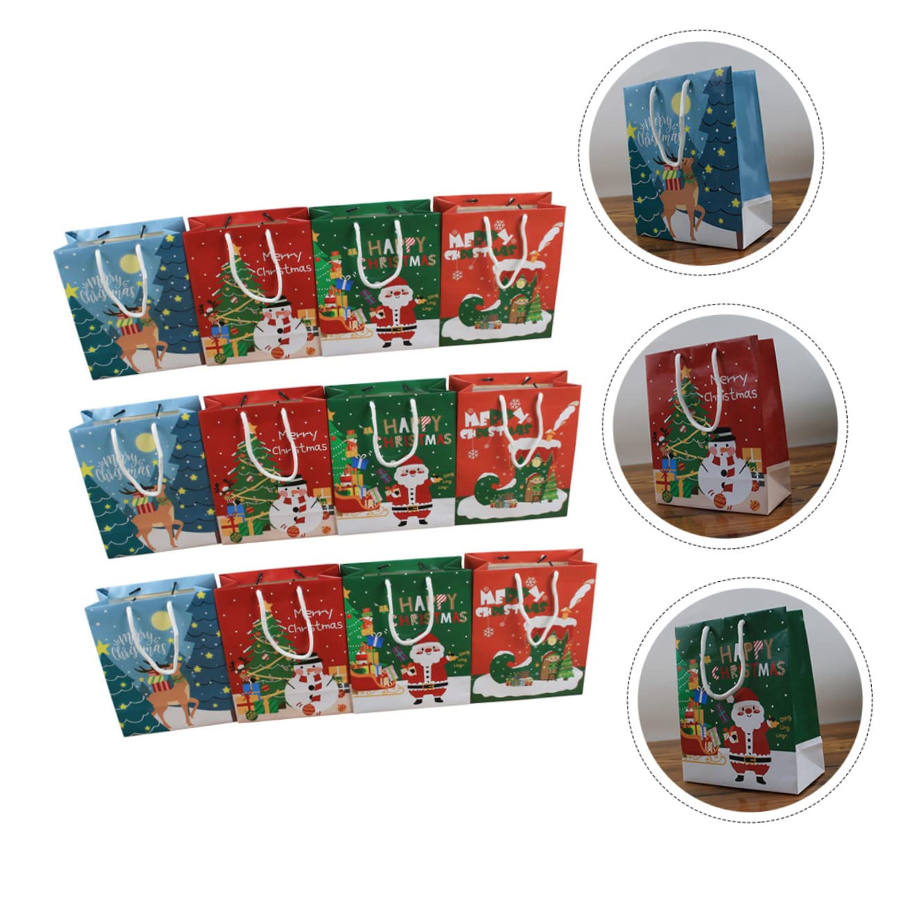 Homoyoyo 12pièces Sacs Cadeaux Papier de Noël pour Friandises et Petits Cadeaux Lot de Sachets Emballage Noël