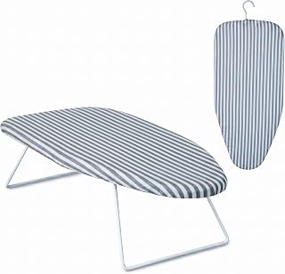 Honey-Can-Do Steel Tabletop Ironing Board with Folding Legs, Grey and White Stripe Cotton Cover, Compact Space-Saving Design, 30" L x 6" H