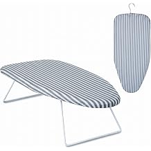 Honey-Can-Do Steel Tabletop Ironing Board with Folding Legs, Grey and White Stripe Cotton Cover, Compact Space-Saving Design, 30" L x 6" H