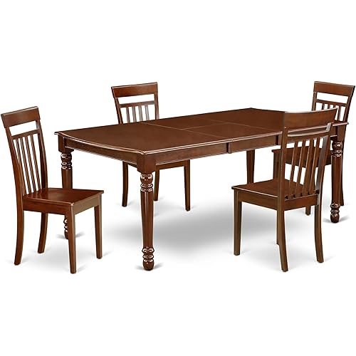 East West Furniture DOCA5-MAH-W 5 Piece Dining Room Table Set Includes a Rectangle Wooden Table with Butterfly Leaf and 4 Kitchen Dining Chairs, 42x78 Inch, Mahogany