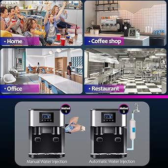 Commercial Ice Maker Machine, Nugget Ice Maker for Countertop, Self-Cleaning Portable Ice Machine with Double Water Tank, 1.3L + 3L Capacity